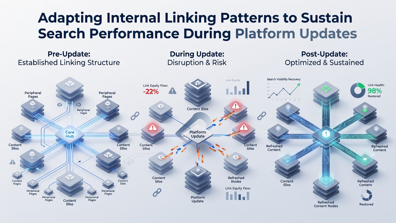 Screenshot of analytics dashboard tracking internal link performance metrics before and after a platform update
